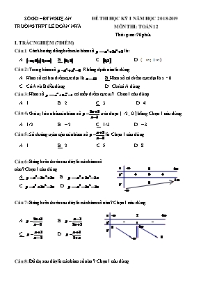 Đề thi Học kỳ I môn Toán Lớp 12 - Năm học 2018-2019 - Trường Trung học Phổ thông Lê Doãn Nhã